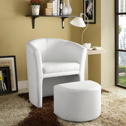 Divulge Armchair and Ottoman, White Faux Leather