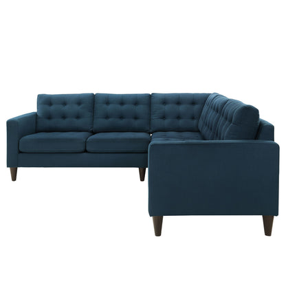 Empress 3 Piece Fabric Sectional Sofa Set, Navy Fabric