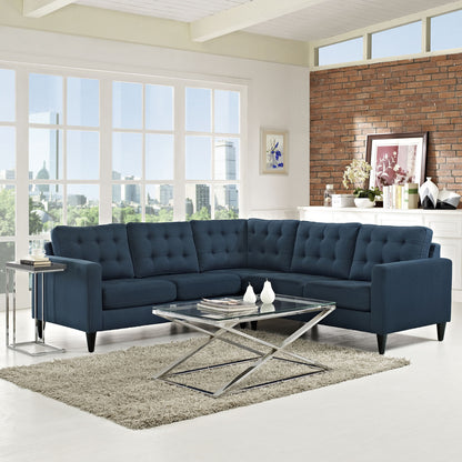 Empress 3 Piece Fabric Sectional Sofa Set, Navy Fabric