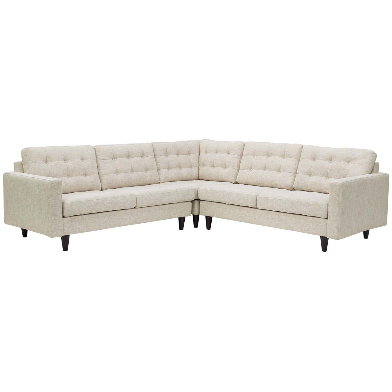 Empress 3 Piece Upholstered Fabric Sectional Sofa Set, Fabric, Beige 13259