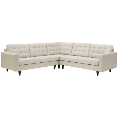 Empress 3 Piece Upholstered Fabric Sectional Sofa Set, Fabric, Beige 13259