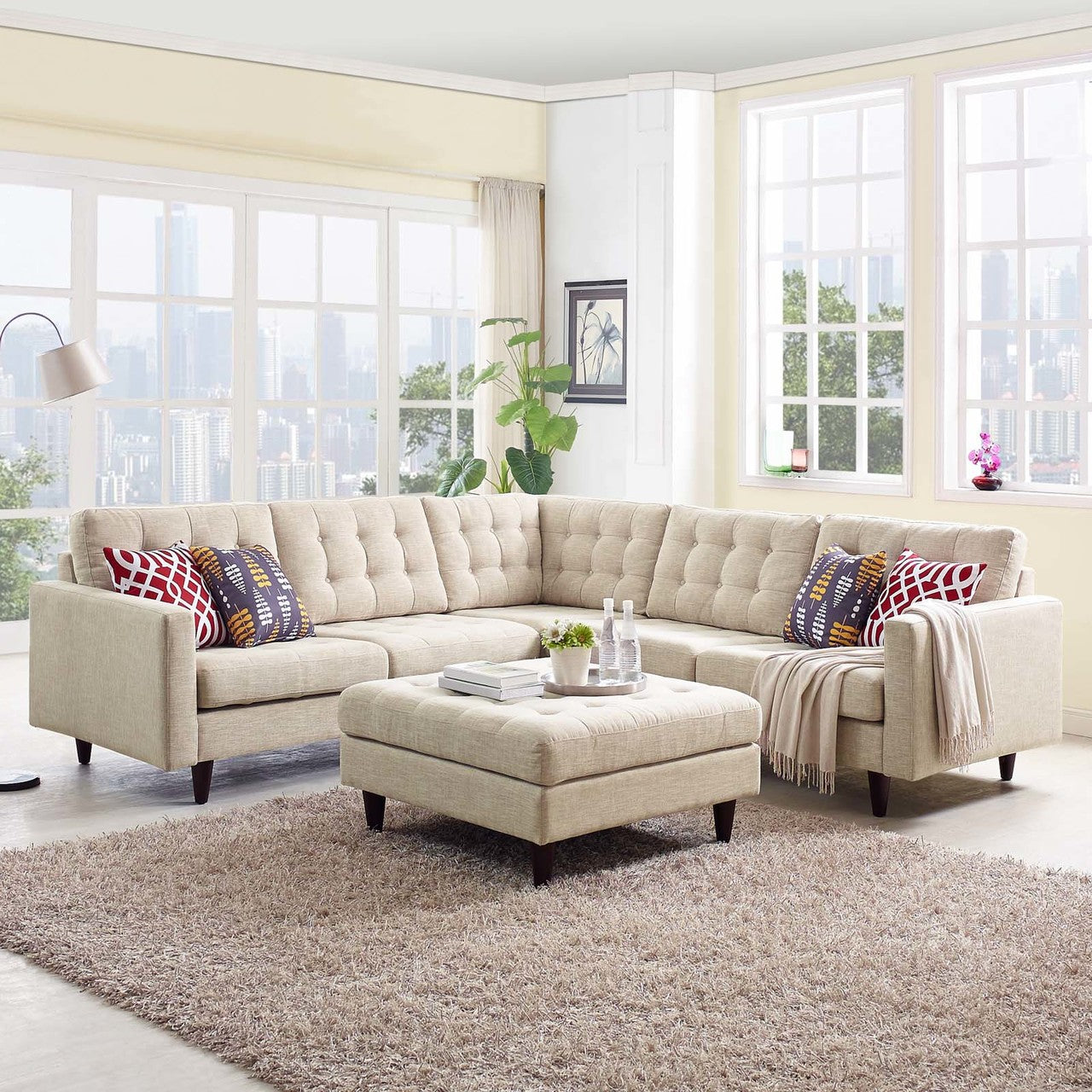Empress 3 Piece Upholstered Fabric Sectional Sofa Set, Fabric, Beige 13259