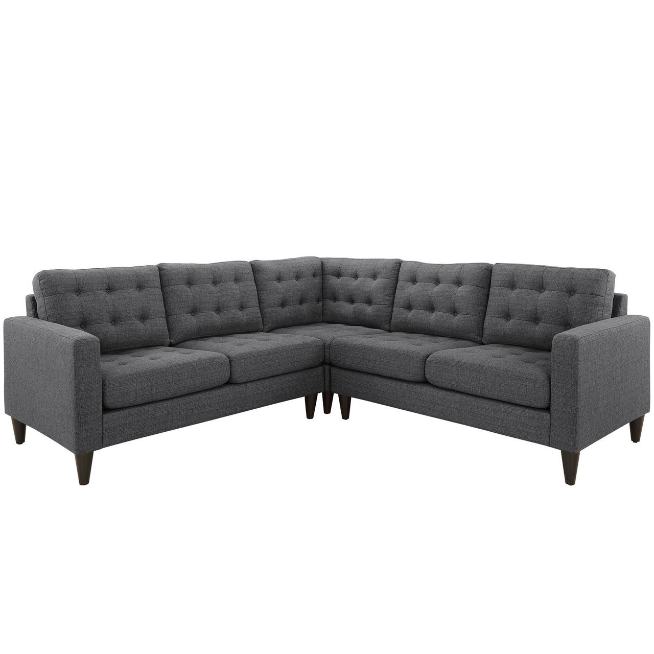 Empress 3 Piece Fabric Sectional Sofa Set, Grey Fabric