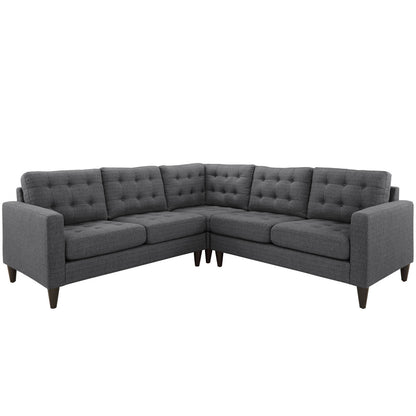 Empress 3 Piece Fabric Sectional Sofa Set, Grey Fabric