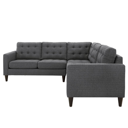 Empress 3 Piece Fabric Sectional Sofa Set, Grey Fabric