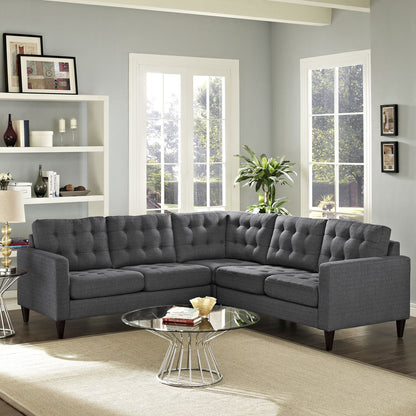 Empress 3 Piece Fabric Sectional Sofa Set, Grey Fabric