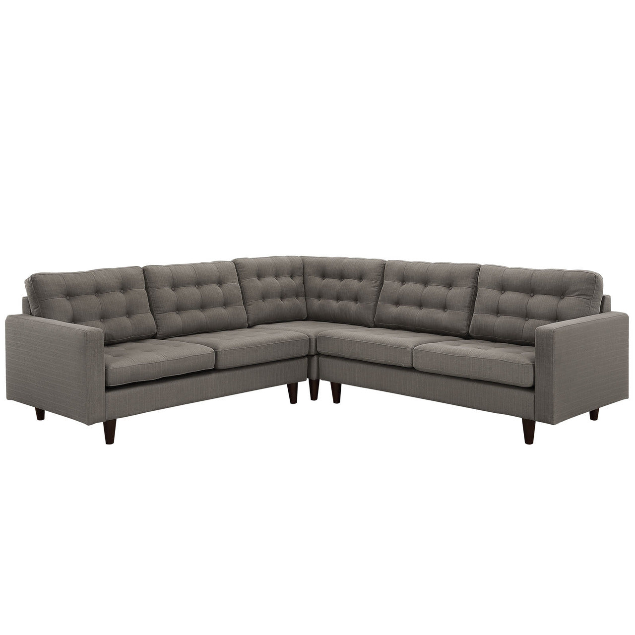 Empress 3 Piece Fabric Sectional Sofa Set, Granite Grey Fabric
