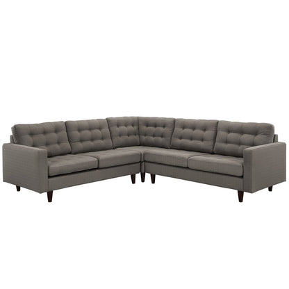 Empress 3 Piece Fabric Sectional Sofa Set, Granite Grey Fabric