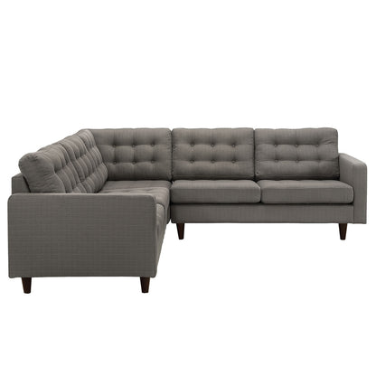 Empress 3 Piece Fabric Sectional Sofa Set, Granite Grey Fabric