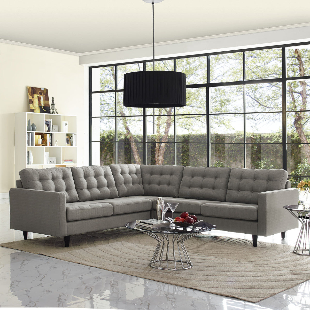 Empress 3 Piece Fabric Sectional Sofa Set, Granite Grey Fabric