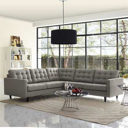 Empress 3 Piece Fabric Sectional Sofa Set, Granite Grey Fabric