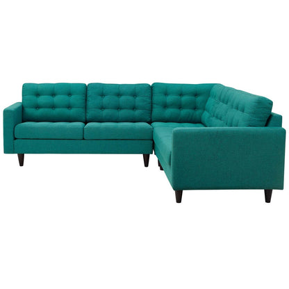 Empress 3 Piece Upholstered Fabric Sectional Sofa Set, Fabric, Aqua Blue 13260