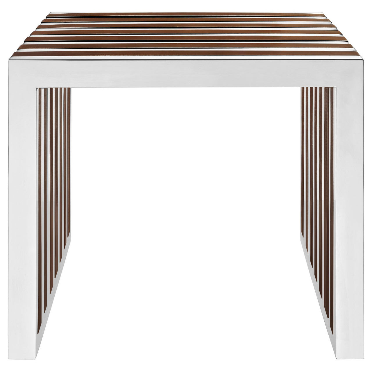 Gridiron Small Wood Inlay Bench, Brown Metal