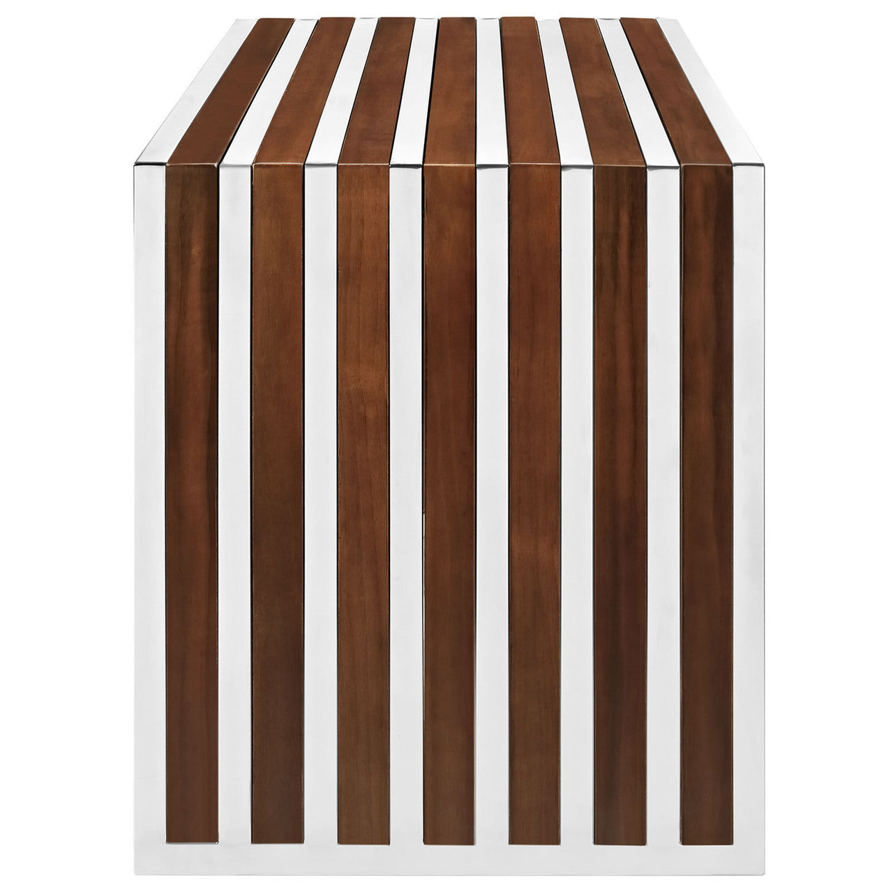 Gridiron Small Wood Inlay Bench, Brown Metal