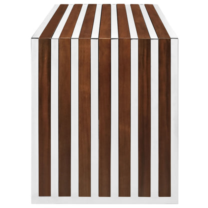 Gridiron Small Wood Inlay Bench, Brown Metal