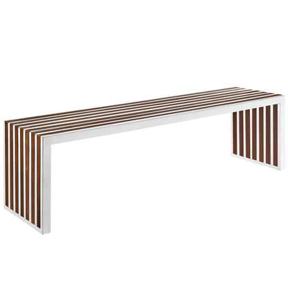 Gridiron Wood Inlay Large Bench in Walnut