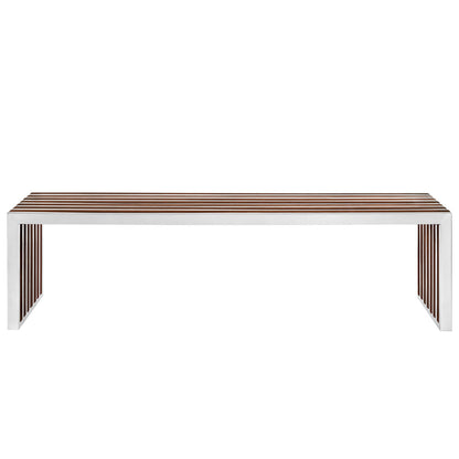 Gridiron Wood Inlay Large Bench in Walnut