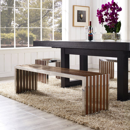 Gridiron Wood Inlay Large Bench in Walnut