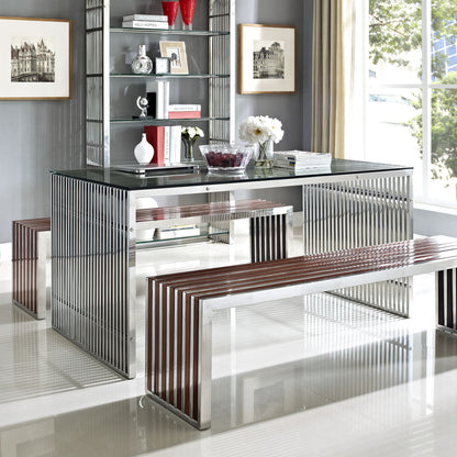 Gridiron Wood Inlay Large Bench in Walnut