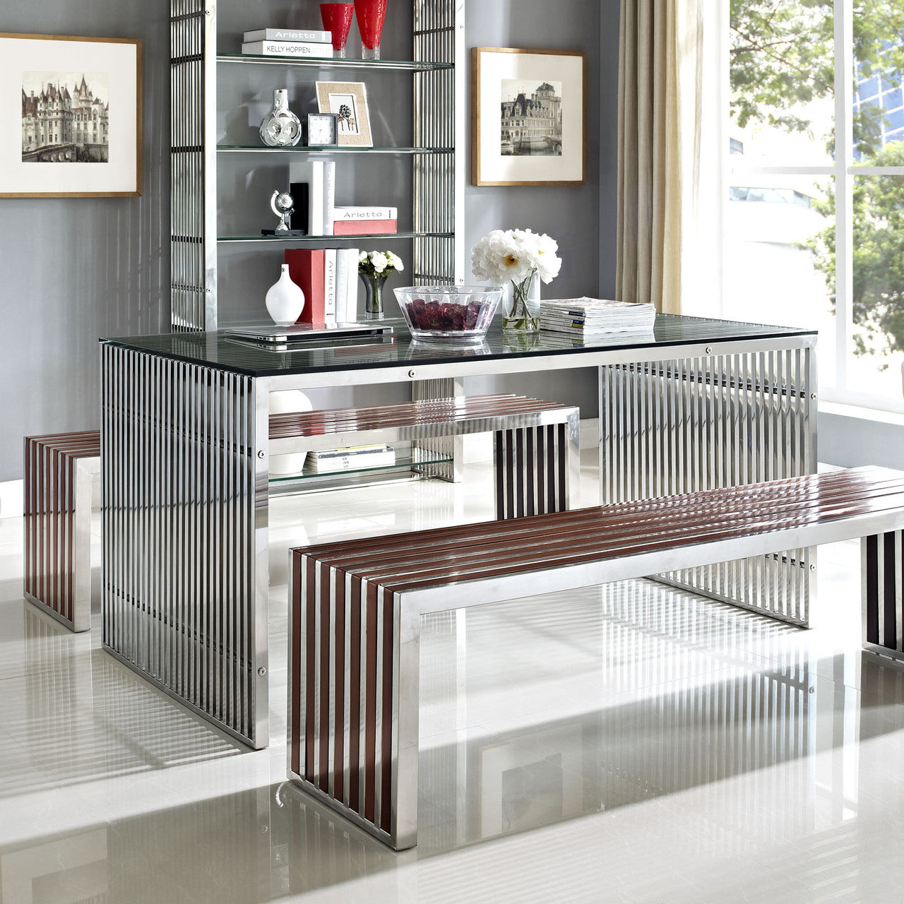 Gridiron Stainless Steel Dining Table in Silver