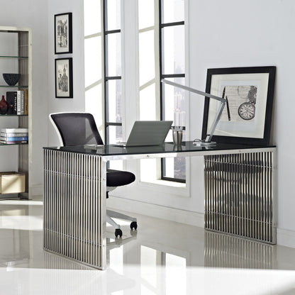 Gridiron Stainless Steel Dining Table in Silver