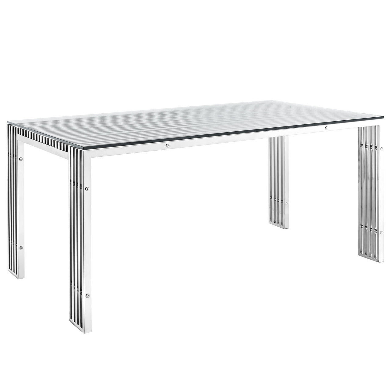 Gridiron Stainless Steel Dining Table in Silver EEI-1434-SLV