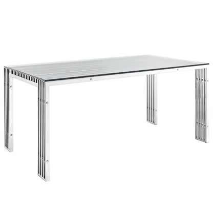 Gridiron Stainless Steel Dining Table in Silver EEI-1434-SLV