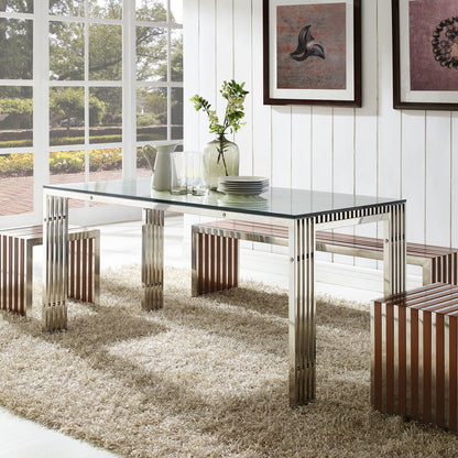 Gridiron Stainless Steel Dining Table in Silver EEI-1434-SLV
