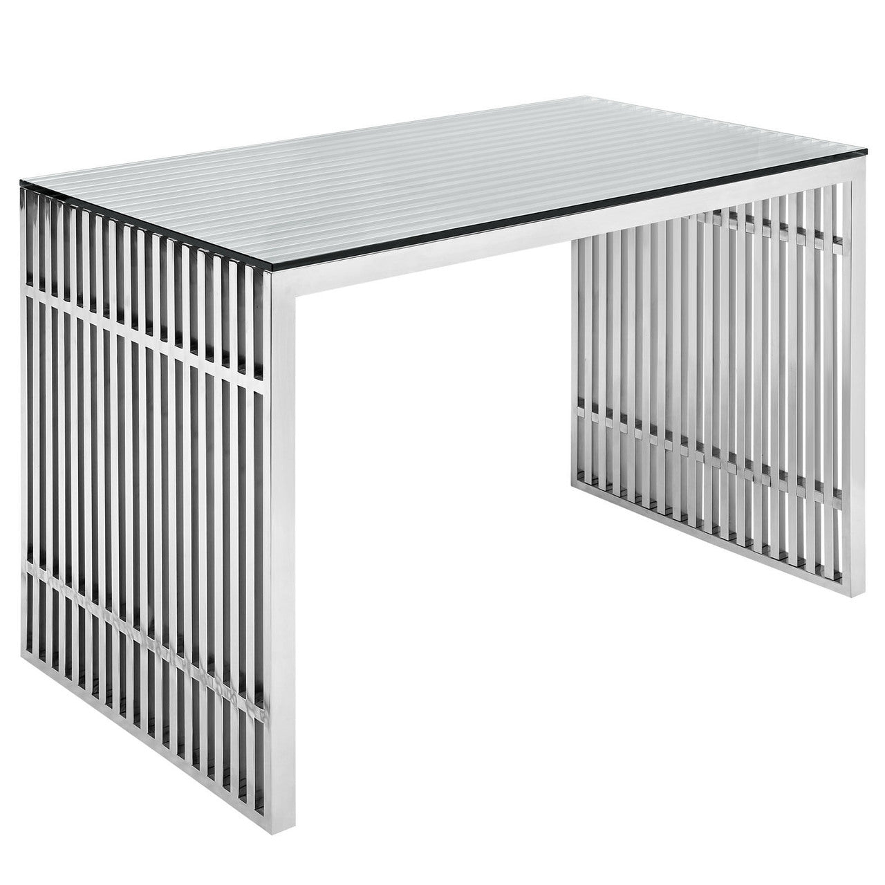 Gridiron Stainless Steel Desk, Silver Metal