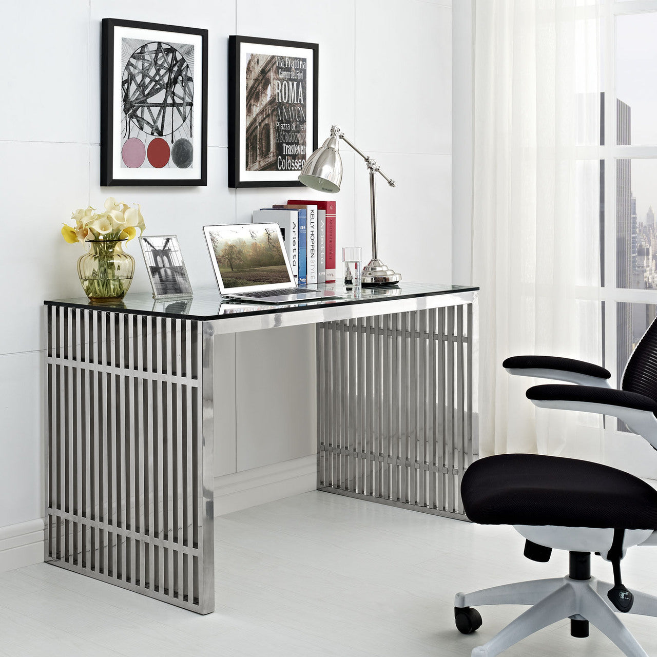 Gridiron Stainless Steel Desk, Silver Metal