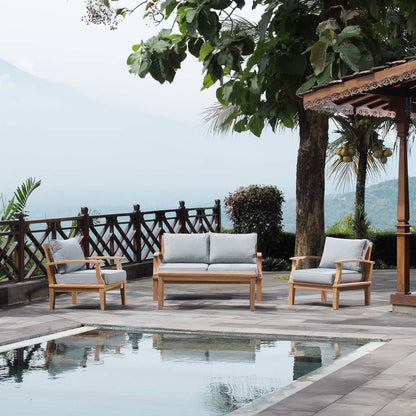 Marina 4 Piece Outdoor Patio Teak Set, Wood, Grey Gray Natural 13261
