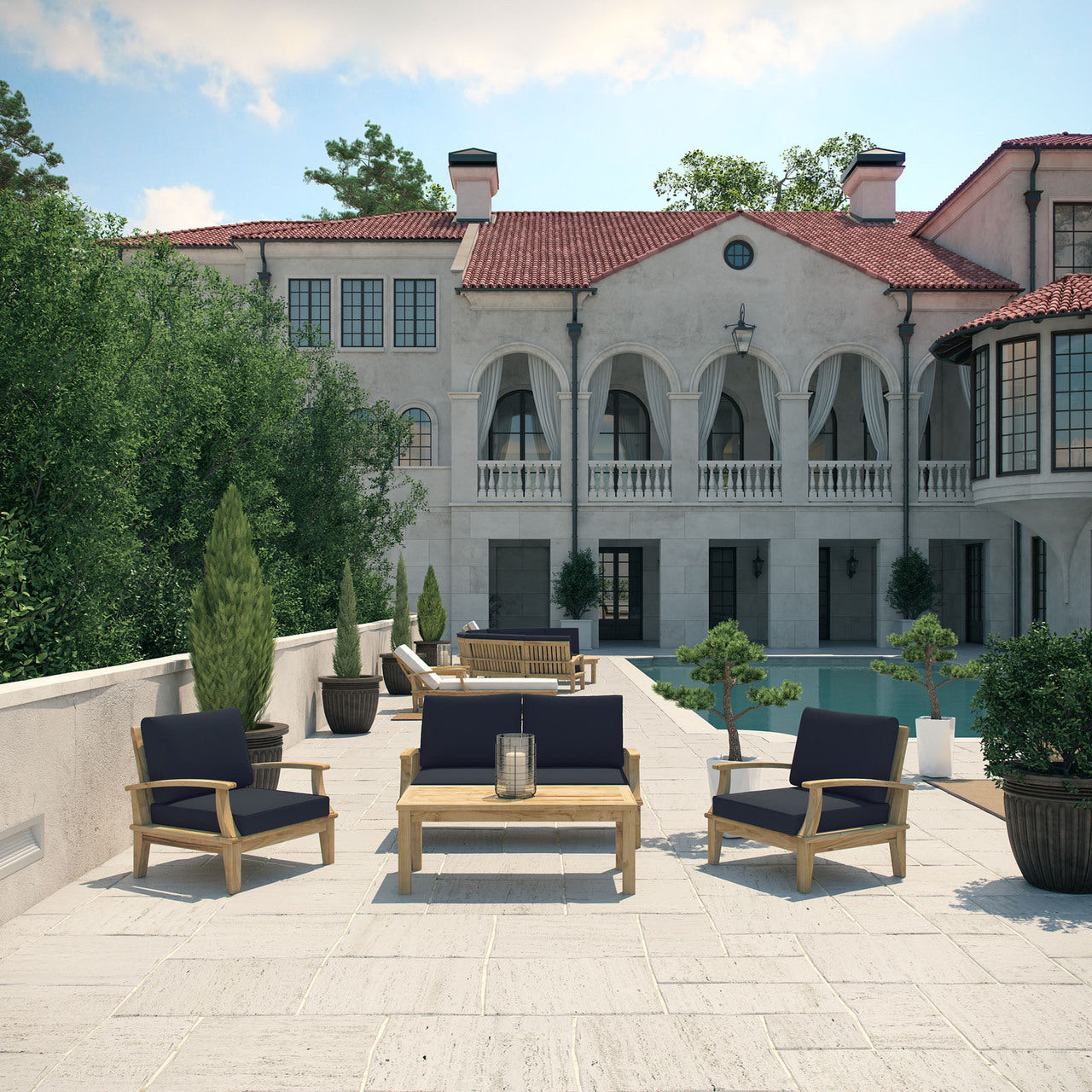 Marina 4 Piece Sofa Set in Natural Navy