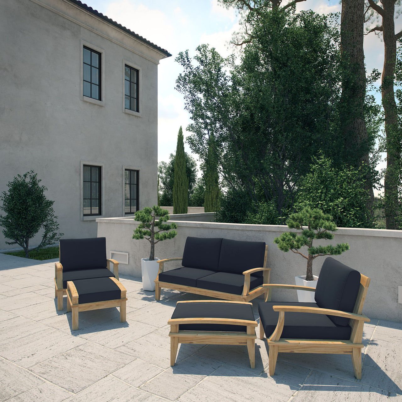 Marina 5 Piece Sofa Set in Natural Navy