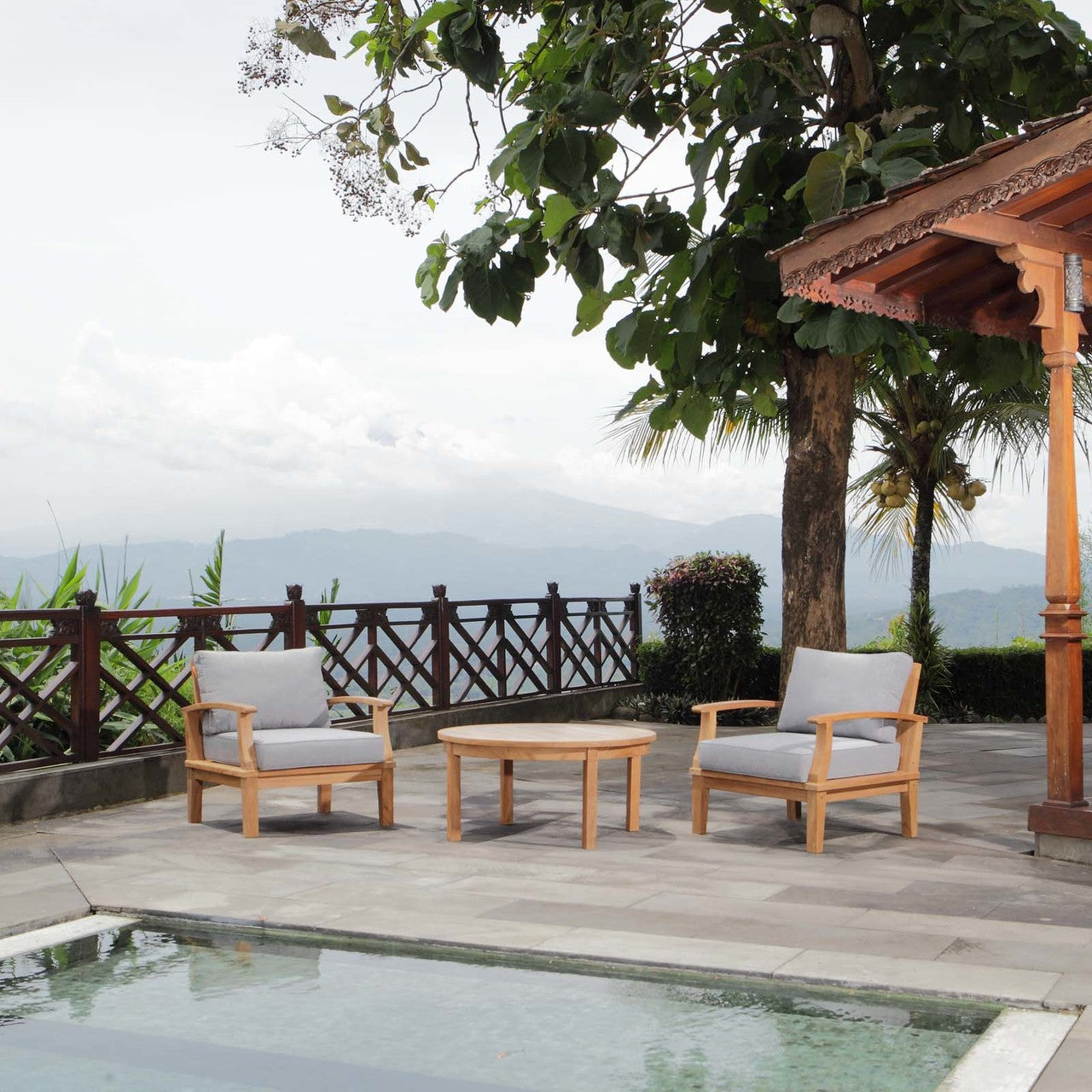Marina 3 Piece Outdoor Patio Teak Set, Wood, Grey Gray Natural 13265