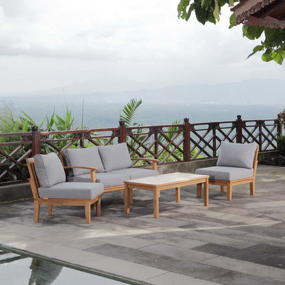 Marina 5 Piece Outdoor Patio Teak Set, Wood, Grey Gray Natural 13266