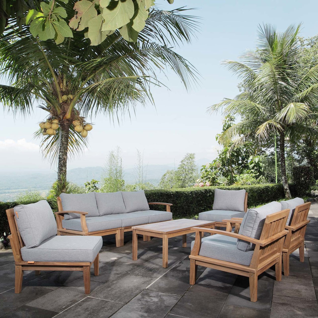 Marina 8 Piece Outdoor Patio Teak Set, Wood, Grey Gray Natural 13267