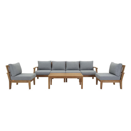 Marina 7 Piece Outdoor Patio Teak Set, Wood, Grey Gray Natural 13268