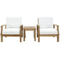Marina 3 Piece Outdoor Patio Teak Sofa Set, White Wood