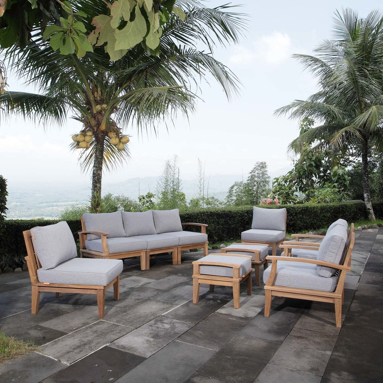 Marina 9 Piece Outdoor Patio Teak Set, Wood, Grey Gray Natural 13274