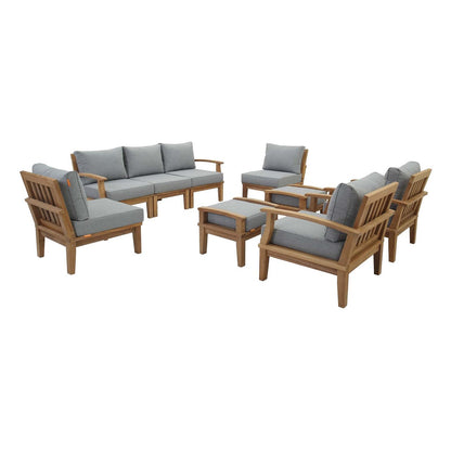 Marina 9 Piece Outdoor Patio Teak Set, Wood, Grey Gray Natural 13274