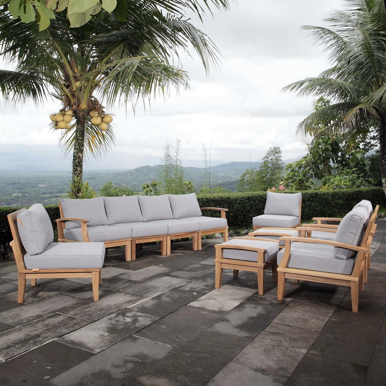 Marina 10 Piece Outdoor Patio Teak Set, Wood, Grey Gray Natural 13276
