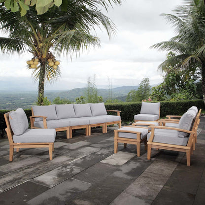 Marina 10 Piece Outdoor Patio Teak Set, Wood, Grey Gray Natural 13276