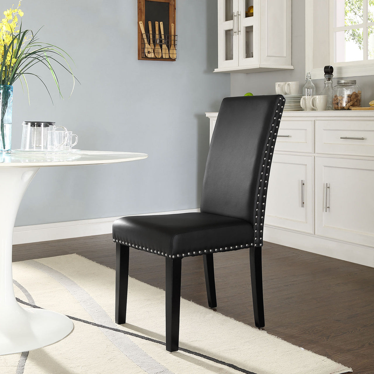 Parcel Dining Vinyl Side Chair, Black Faux Leather