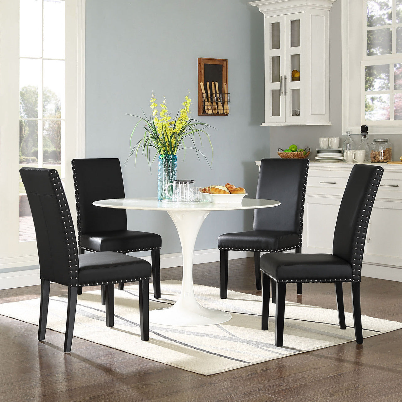 Parcel Dining Vinyl Side Chair, Black Faux Leather