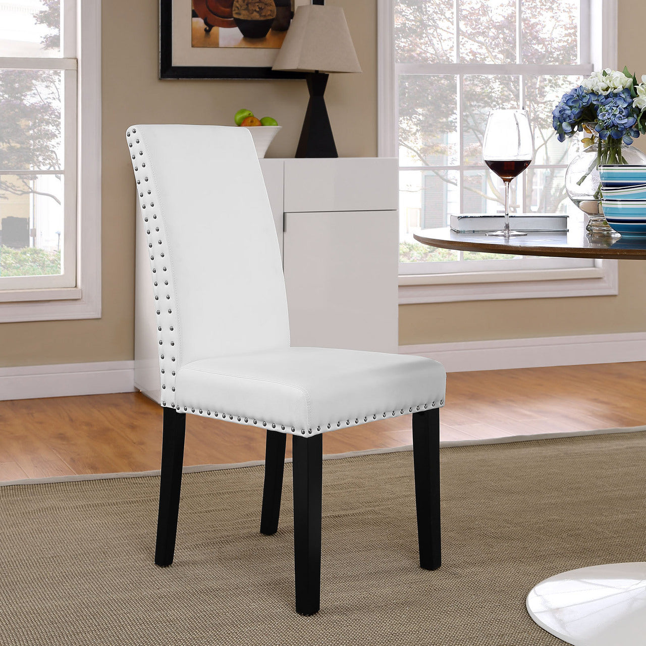 Parcel Dining Vinyl Side Chair, White Faux Leather
