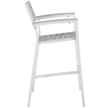 Maine Outdoor Patio Bar Stool, White Light Grey Steel