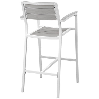 Maine Outdoor Patio Bar Stool, White Light Grey Steel