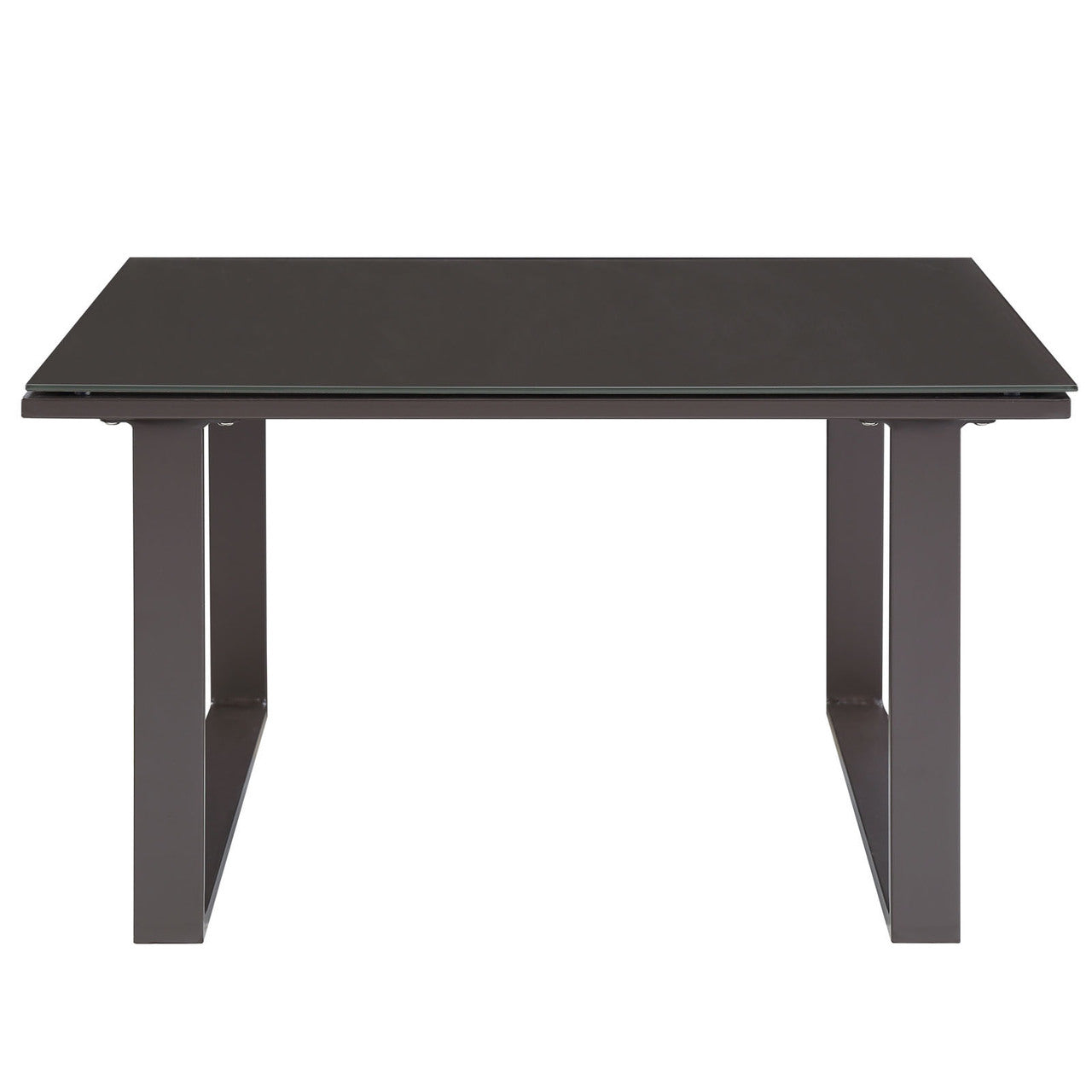 Fortuna Outdoor Patio Side Table, Brown Steel Glass