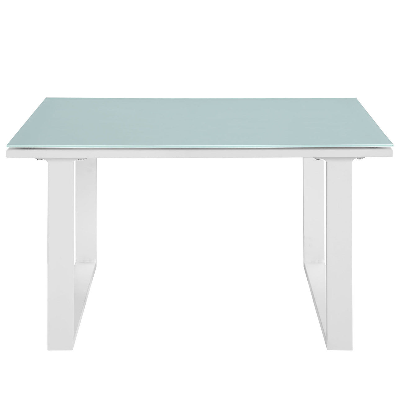 Fortuna Outdoor Patio Side Table, White Steel Glass