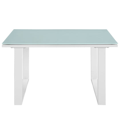 Fortuna Outdoor Patio Side Table, White Steel Glass